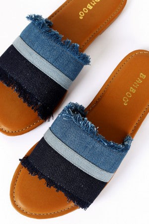 Bamboo Frayed Denim Slide Sandal