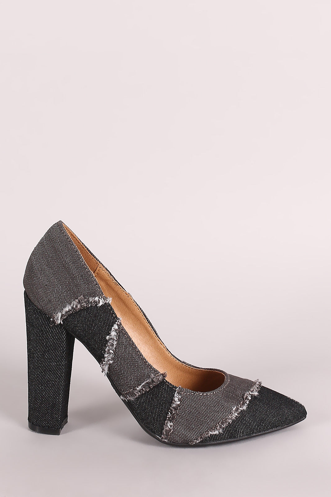 Bamboo Frayed Colorblock Denim Pointy Toe Pump