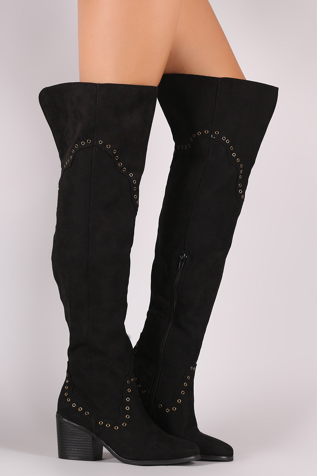 Bamboo Grommet Western Over the Knee Boots