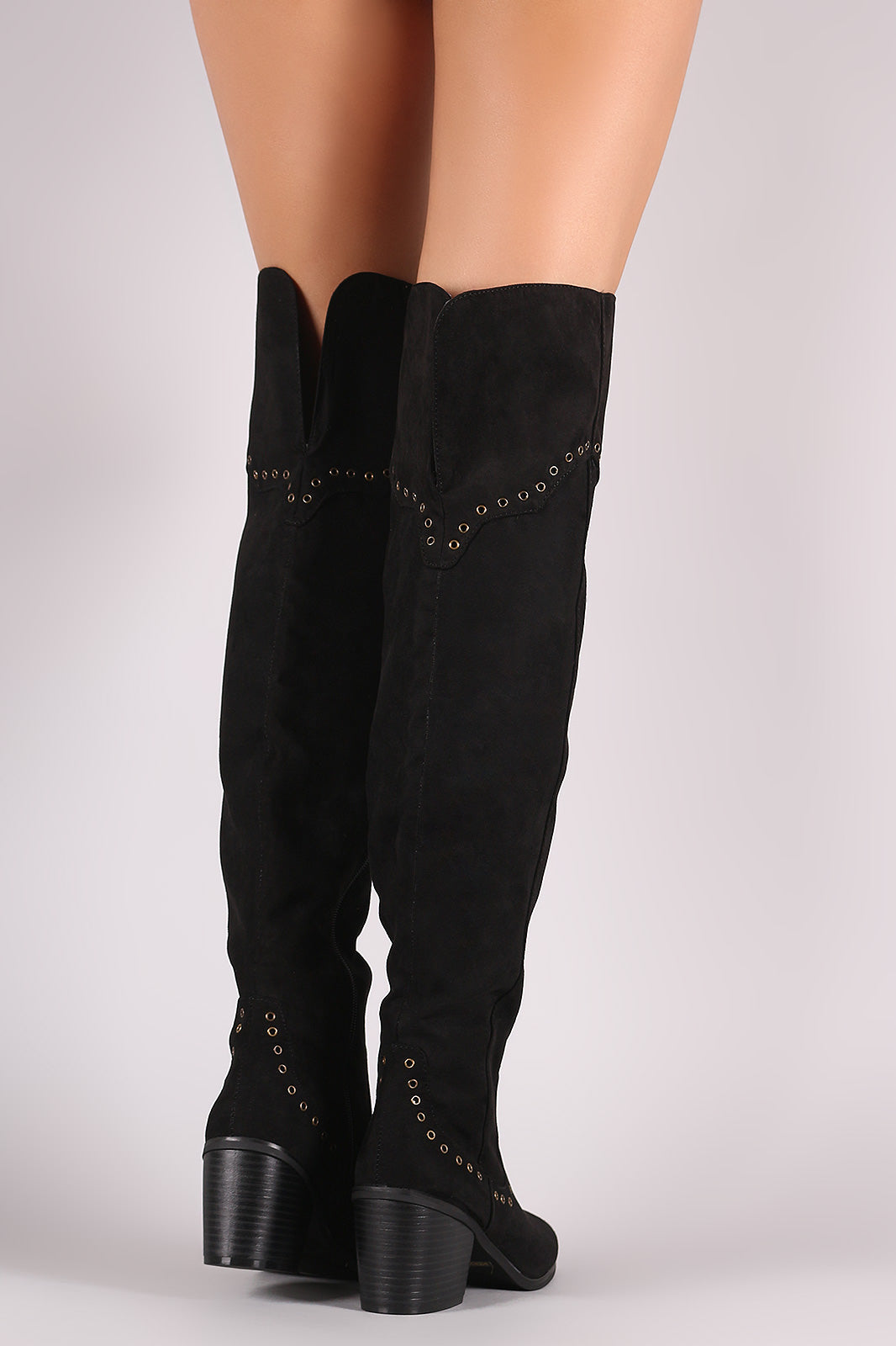 Bamboo Grommet Western Over the Knee Boots