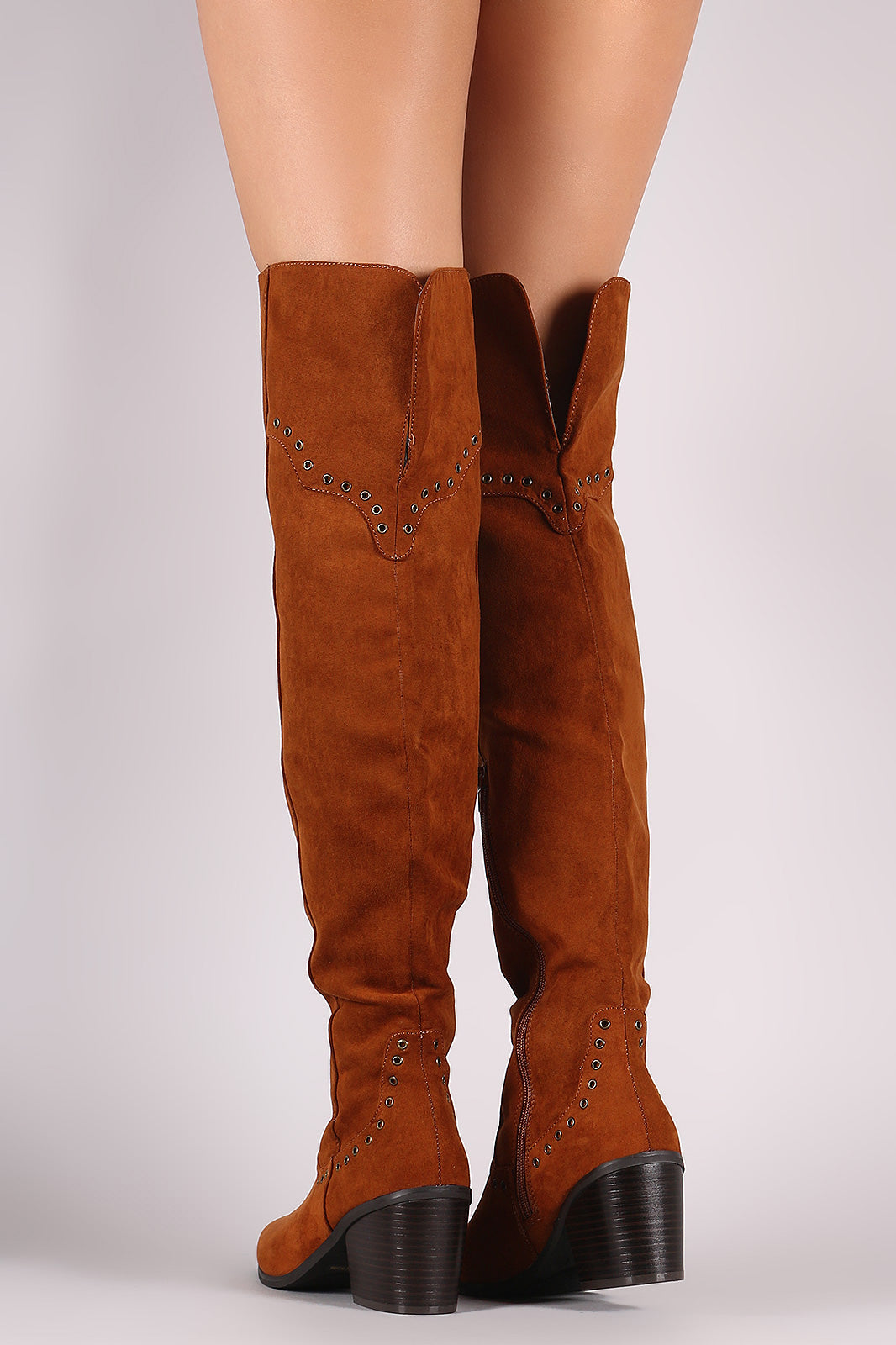 Bamboo Grommet Western Over the Knee Boots