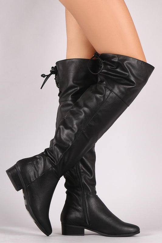 Bamboo Leather Back Lace-Up Over-The-Knee Riding Boots