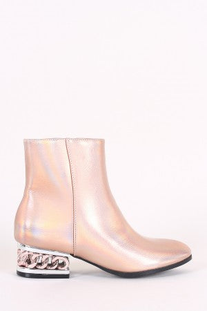 Bamboo Holographic Metallic Chain Heeled Booties